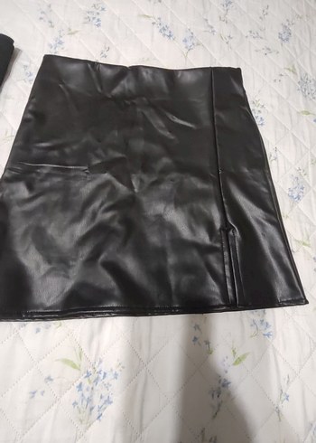 Kolsuz Mini Deri takım etek - Görsel 2