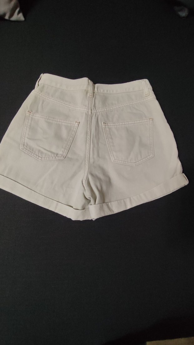 Bej Kadın Mini Pamuklu kot Şort - Görsel 3