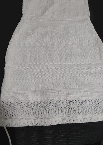 Kadın Beyaz Dantel Nakışlı  Elbise likra - Görsel 2