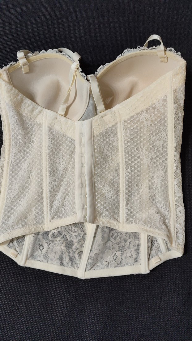 Beyaz Vintage Gotik Dantel Büstiyer - Görsel 2