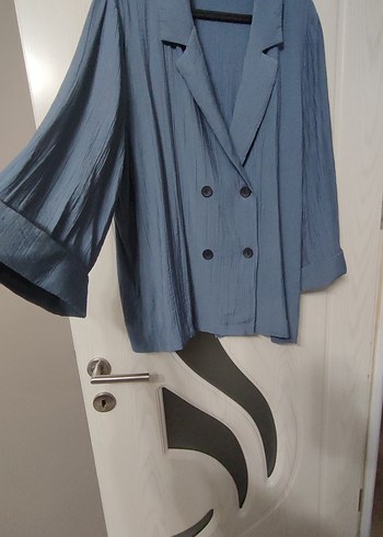 Düğmeli Uzun Kollu Mavi Kadın Blazer - Görsel 2