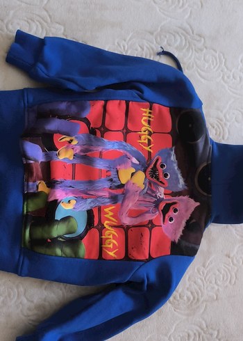 Erkek Çocuk Mavi Kapüşonlu Fermuarlı Sweatshirt - Görsel 6