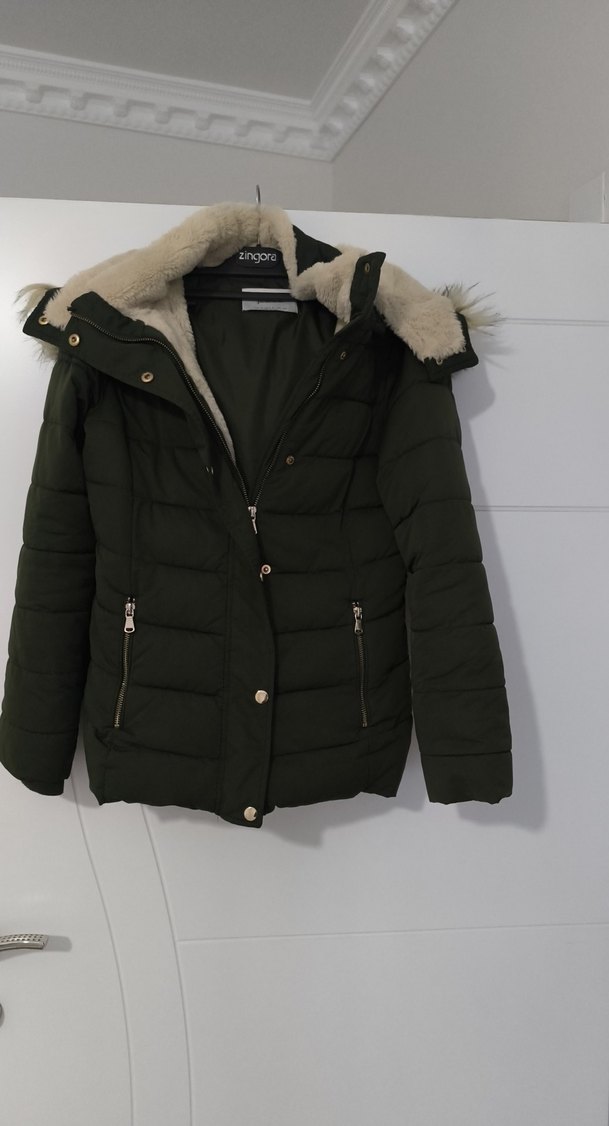 Kadın Haki Kürklü Kışlık Mont - Görsel 2