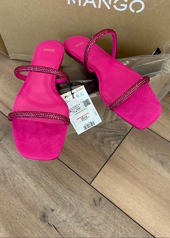 Mango Mango Pembe Süet Payetli Topuklu Terlik
