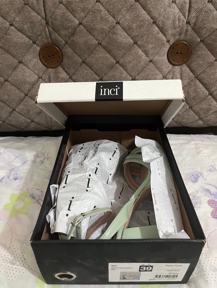 İnci 39 numara Yeşil Topuklu Kadın Platform Ayakkabı - Görsel 4