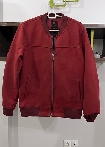 Bordo Süet Erkek Fermuarlı Ceket