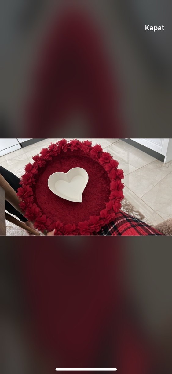 Bordo Çiçekli Kadife Tepsi ve Kalp Şekilli Kase - Görsel 2