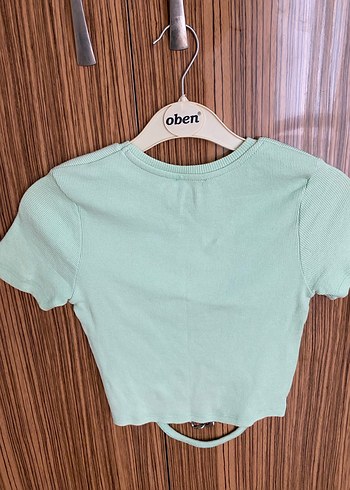 Yeşil Kısa Kollu Crop Top Mini