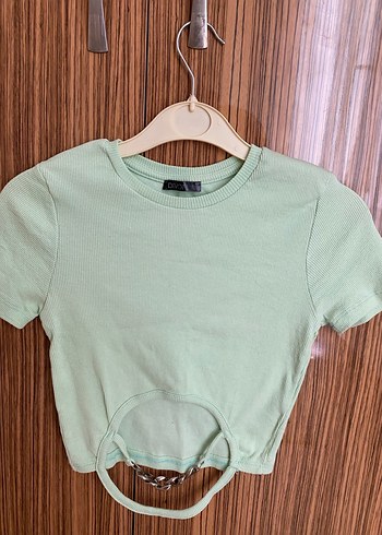 Yeşil Kısa Kollu Crop Top Mini