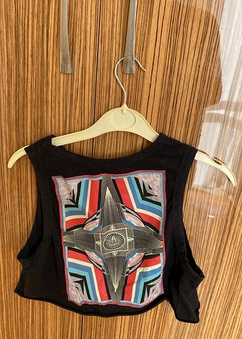Diğer Siyah Baskılı Kolsuz Crop Top