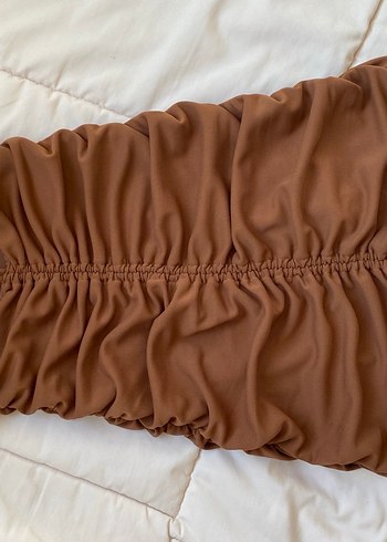 Deri Kahverengi Mini Straplez Elbise - Görsel 4