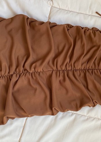 Deri Kahverengi Mini Straplez Elbise - Görsel 3