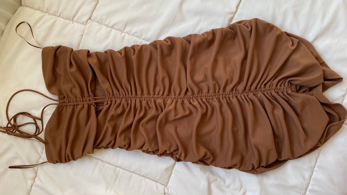 Deri Kahverengi Mini Straplez Elbise - Görsel 4