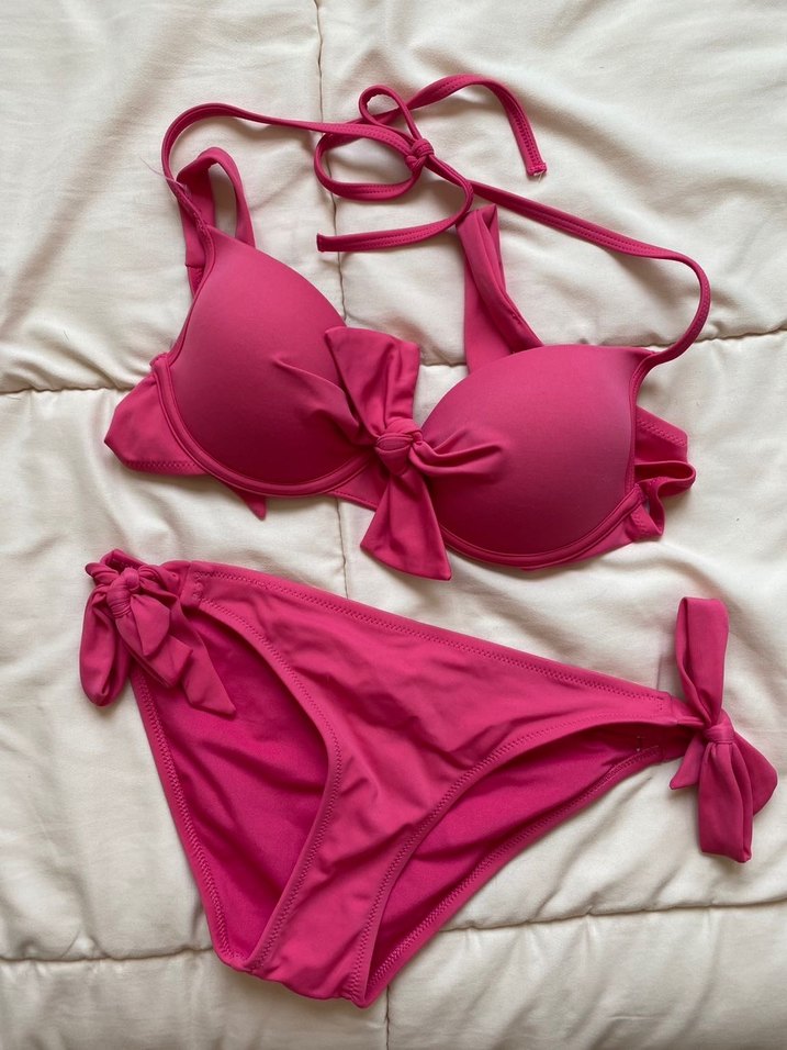 Fiyonklu Pembe Strappy Bikini Takımı - Görsel 5