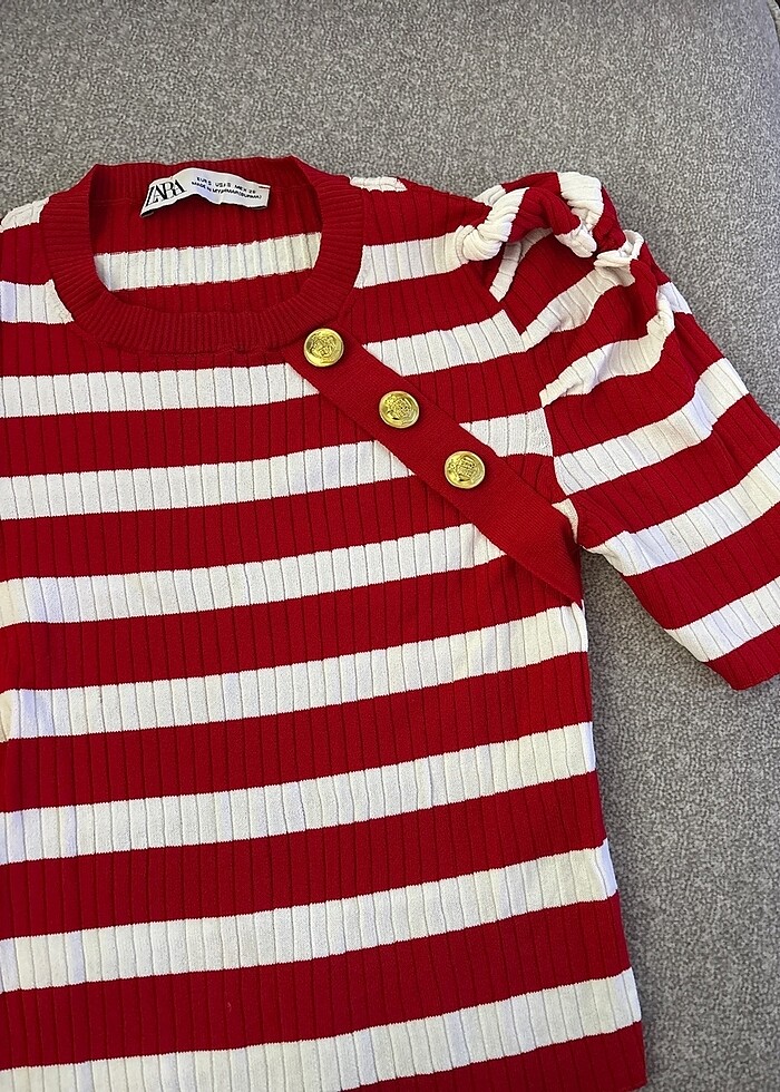 Zara kırmızı çizgili bluz - Görsel 3