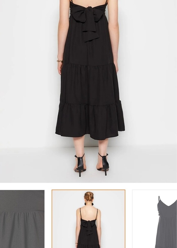 Siyah sırt detaylı askılı elbise - Görsel 3