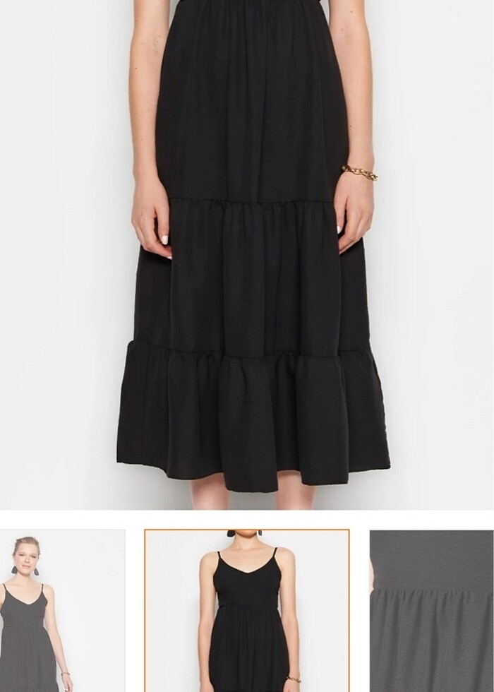 Siyah sırt detaylı askılı elbise - Görsel 2