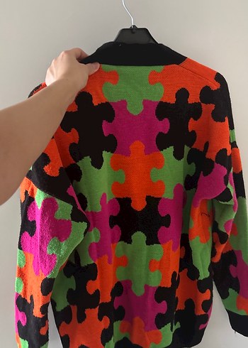 Desenli Kadın Salaş Triko Hırka - Görsel 3