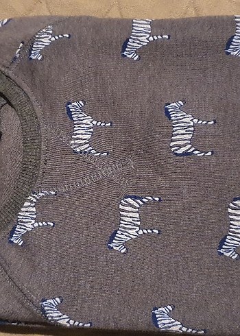 Erkek Çocuk Gri Zebra Desenli Sweatshirt