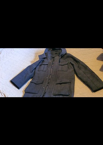 Gri Denim Midi Ceket Kemerli ve Çift Göğüs Cepli - Görsel 3