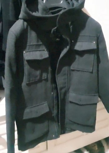 Gri Denim Midi Ceket Kemerli ve Çift Göğüs Cepli - Görsel 4