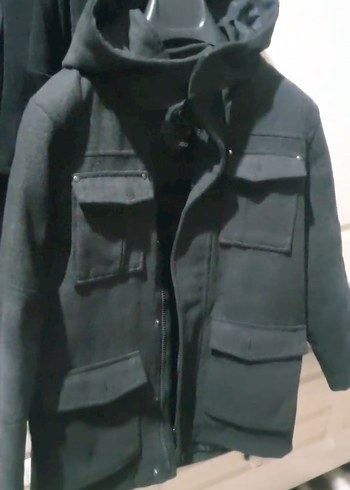 Gri Denim Midi Ceket Kemerli ve Çift Göğüs Cepli - Görsel 5