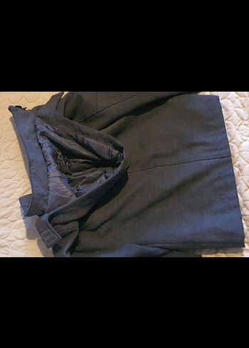 Gri Denim Midi Ceket Kemerli ve Çift Göğüs Cepli - Görsel 14