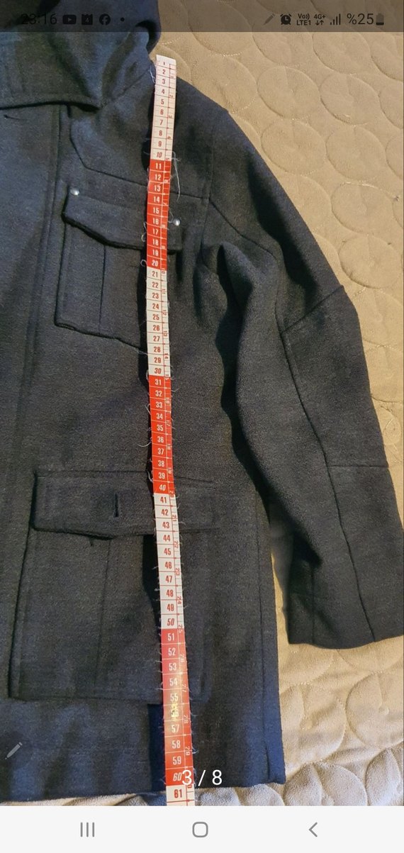 Gri Denim Midi Ceket Kemerli ve Çift Göğüs Cepli - Görsel 2