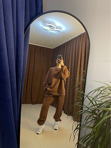 Kahverengi Gri Yaka Oversize Eşofman Takım