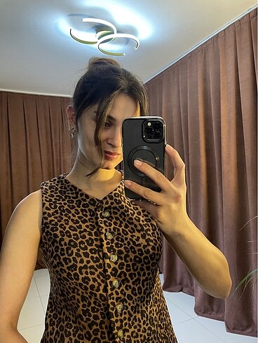 diğer Beden Leopar Desen Süet Yelek