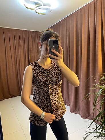 diğer Beden kahverengi Renk Leopar Desen Süet Yelek