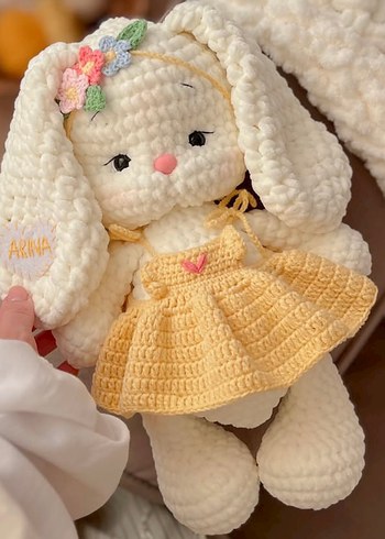 Diğer Sari Elbiseli Krem Tavsan Amigurumi