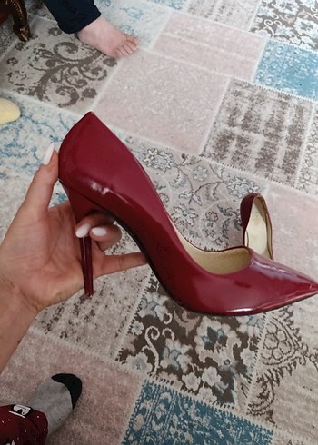 Bordo Parlak Yılan Desenli Stiletto - Görsel 4