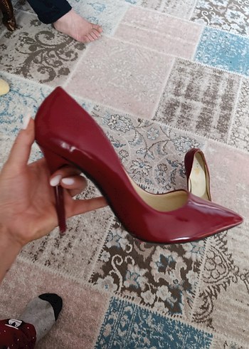 Bordo Parlak Yılan Desenli Stiletto - Görsel 3