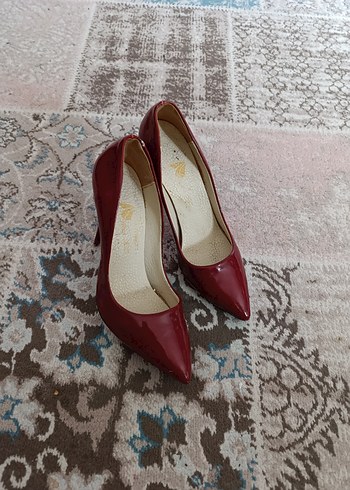 Bordo Parlak Yılan Desenli Stiletto - Görsel 2