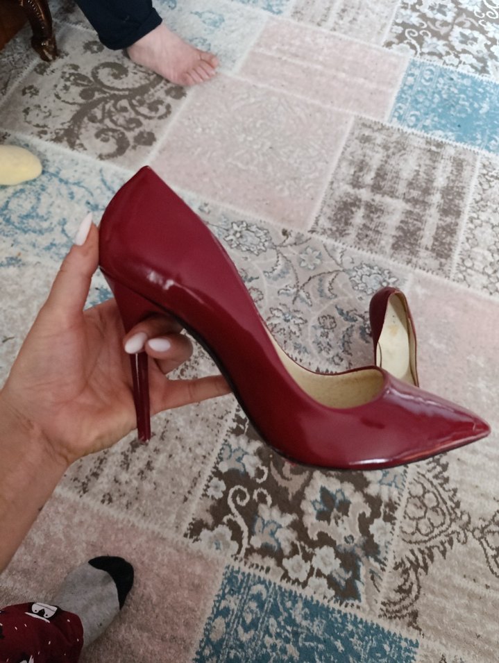 Bordo Parlak Yılan Desenli Stiletto - Görsel 4