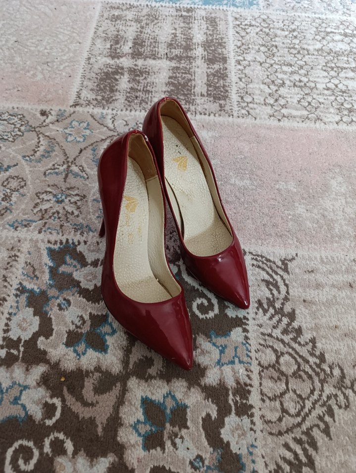 Bordo Parlak Yılan Desenli Stiletto - Görsel 2