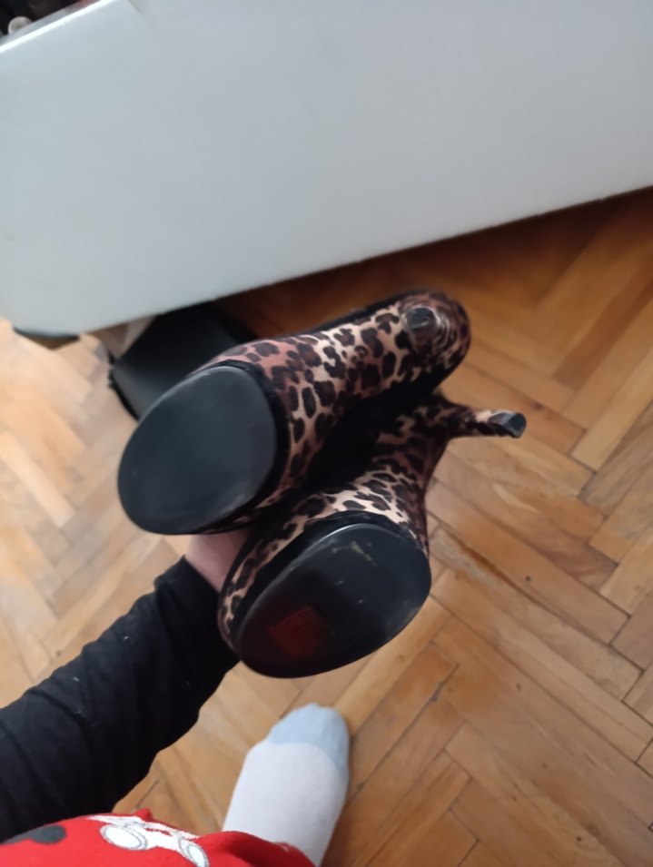 Siyah Leopar Desenli Tüylü Yüksek Topuklu Stiletto - Görsel 3