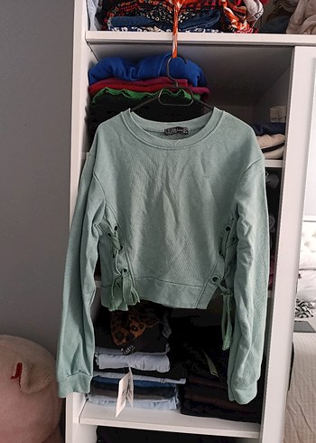 Düğmeli Gri Kadın Sweatshirt - Görsel 2