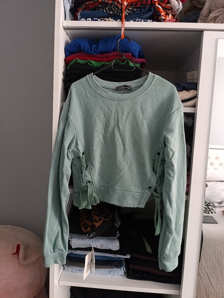 Düğmeli Gri Kadın Sweatshirt - Görsel 2