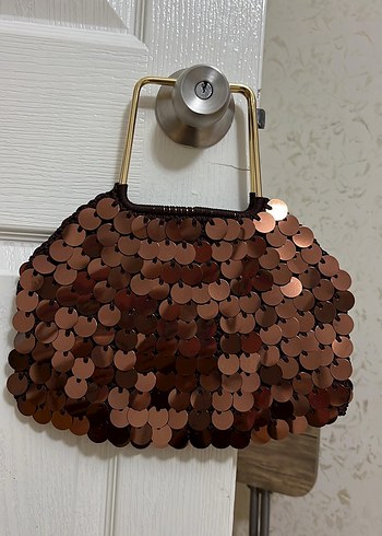 Diğer Bronz Payetli Mini El Cantasi