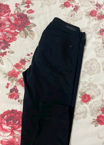 Düğmeli Siyah Kadın Denim Pantolon - Görsel 3