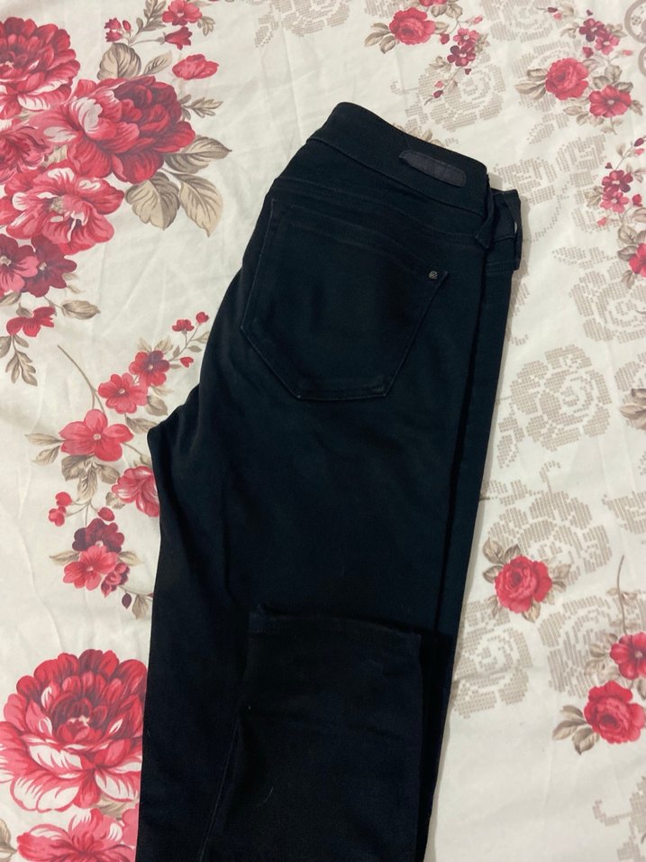 Düğmeli Siyah Kadın Denim Pantolon - Görsel 3