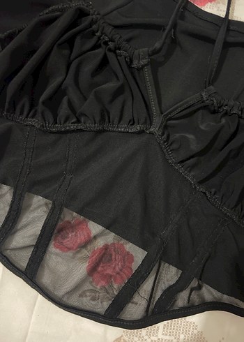 Siyah Straplez Gotik Mini Bluz - Görsel 2