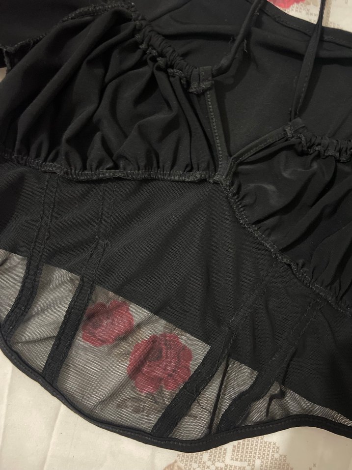 Siyah Straplez Gotik Mini Bluz - Görsel 2