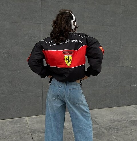 s Beden çeşitli Renk Siyah F1 Ferrari Racing Retro Unisex Bomber Ceket