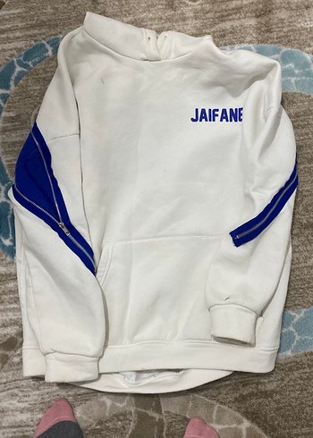 Kadın Beyaz Fermuarlı Sweatshirt