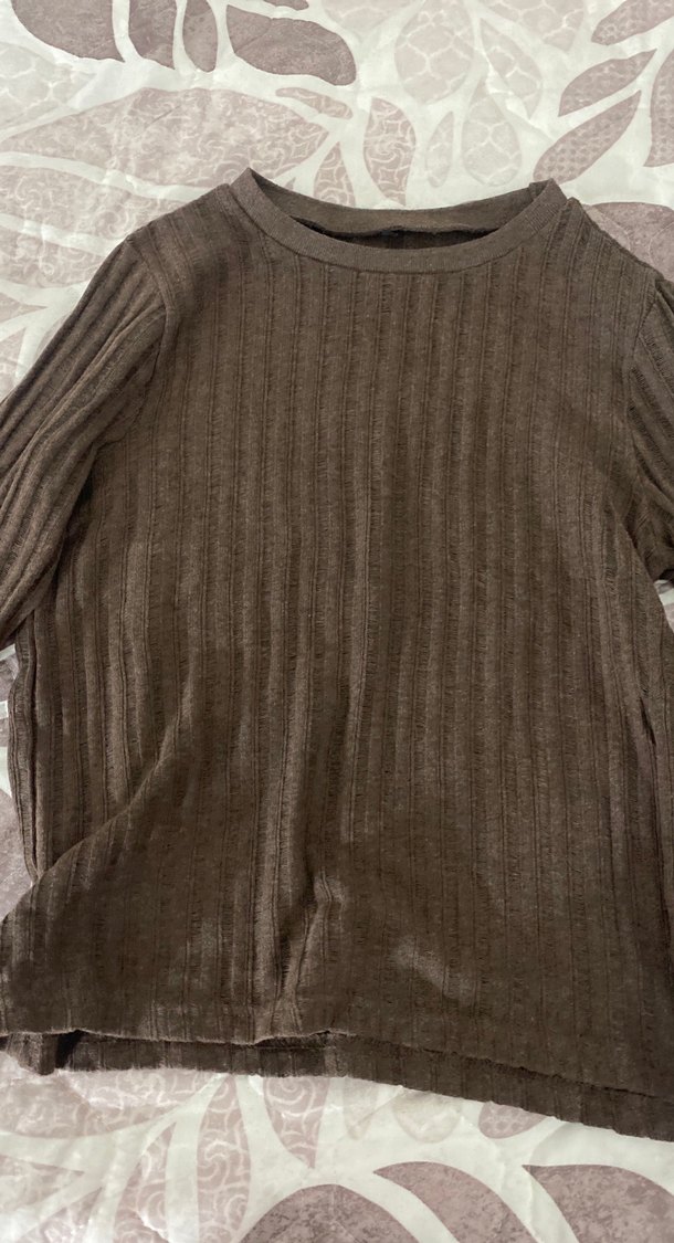 Kadın Kahverengi Uzun Kollu delikli  Kazak - Görsel 2