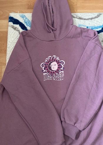 Mor Kapüşonlu Baskılı Kadın Sweatshirt - Görsel 3