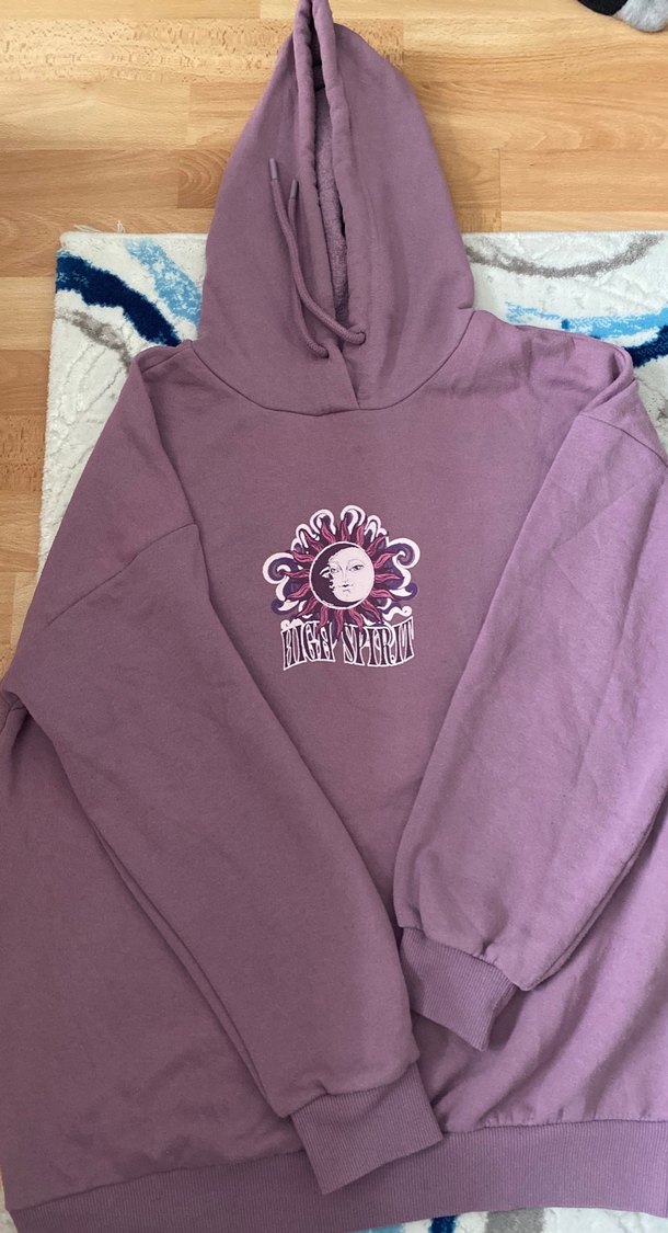Mor Kapüşonlu Baskılı Kadın Sweatshirt - Görsel 3